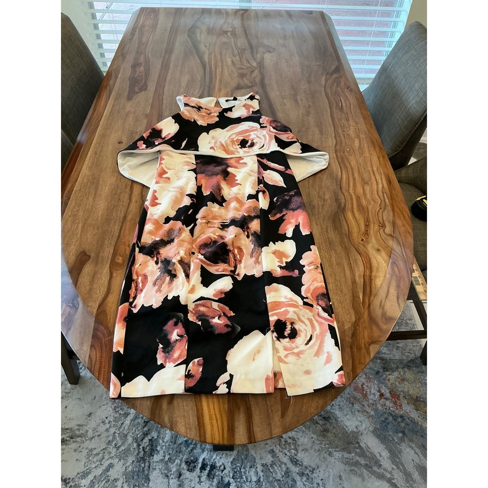 Marina Floral Popover Sheath Dress Black Pink Sleeveless Size 4 261230 - Picture 12 of 15